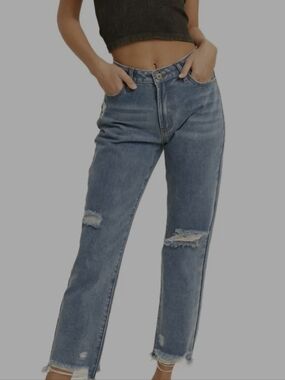 Wish List Distressed Jeans Medium Wash Raw Hem Relaxed Boutique Denim M